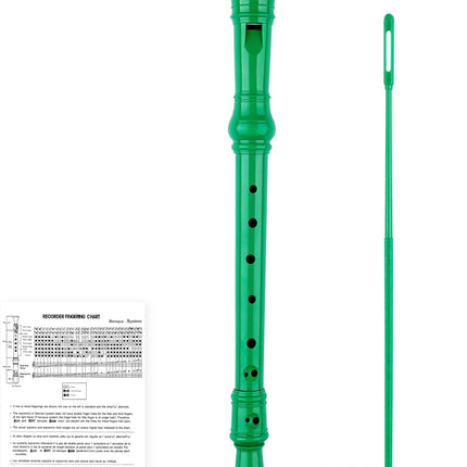 8-Hole Soprano Descant Recorder Baroque Style Kids Music Flute with Cleaning Rod & Case Bag for School Student Home Entertainment - Green