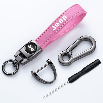 leather Car Keychain Compatible for jeep Series Key Chain Ring for Man and Woman Car Interior Accessories Pink