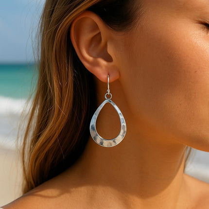 Large Teardrop Hoop on Sterling Silver Earrings Bohemian Boho Statement Jewelry
