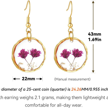 Hefestus Real Pressed Flower Earrings for Women, Handmade Boho Chic Dangle Design, Unique Floral Jewelry, Cute and Thoughtful Gift for Christmas, Valentine’s & Mother’s Day