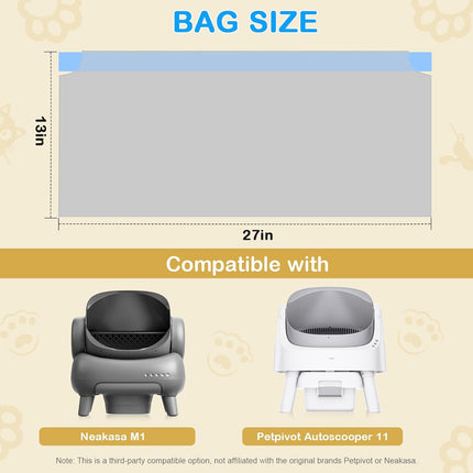 120 Count Cat Litter Box Bags Compatible with NeakM1 and Petpiv Autoscooper 11 Open-Top Self-Cleaning Cat Litter Boxes, Heavy Duty Leak-Proof Drawstring Cat Litter Bags, 27" x 13"