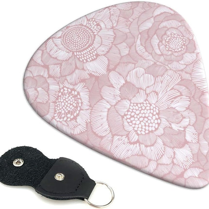 Guitar Picks-Medium（0.46mm） Guitar Pics Acoustic for Electric Ukulele Bass, Unique Picks 6PCS Bring a Storage Bag Suitable Guitar Players Music Lovers - Pink Floral