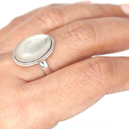 Boho Handmade Jewelry Chunky Natural Gemstone Tiger Eye, Crystal, Pearl, Garnet Oval Genuine 925 Sterling Silver Ring For Women