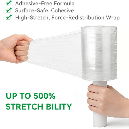 5" x 1200' Plastic Shrink Wrap Roll for Moving – 80 Gauge, 500% Stretch Saran Wrap, Heavy Duty Stretch Wrap for Shipping, Packing, Pallet & Furniture Protection – 12 Rolls with Handles