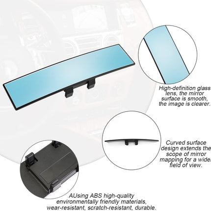 Car Rearview Mirror, 12 Inch Panoramic Wide Angle Anti-Glare, Clip on Auto Rear View Mirror, HD Clear Convex Surface, Car Interior Accessories Universal for SUV, Truck, Van, Vehicles (Blue)