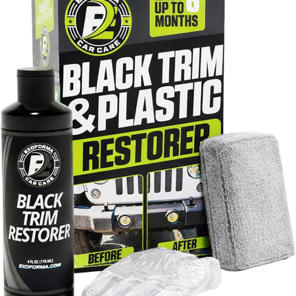 ExoForma Black Trim Restorer - Lasts 6+ Months, Dye Infused Waterproof Plastic Restorer for Cars - Perfect for Faded Bumpers, Trim & Vinyl on Jeeps, Truck Beds, Avalanches & ATVs | 4oz Kit