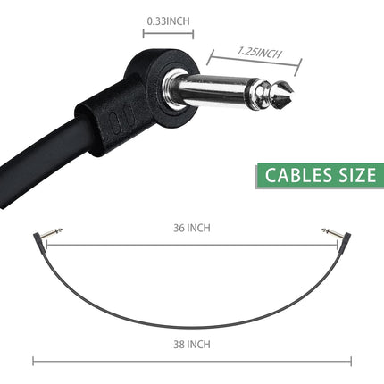 3FT Guitar Patch Cables, 1/4" TS Right Angle Effect Pedal Flat Cables