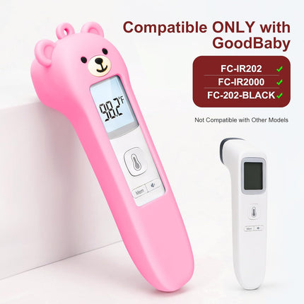 Cute Bear Silicone Thermometer Case Compatible with GoodBaby No-Touch Thermometer, Soft Anti-Drop Protective Cartoon Animal Cover Helps Calm Babies During Temperature Checks - Pink