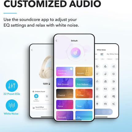 Soundcore by Anker Q20i Hybrid Active Noise Cancelling Headphones, Wireless Over-Ear Bluetooth, 40H Long ANC Playtime, Hi-Res Audio, Big Bass, Customize via an App, Transparency Mode (White)