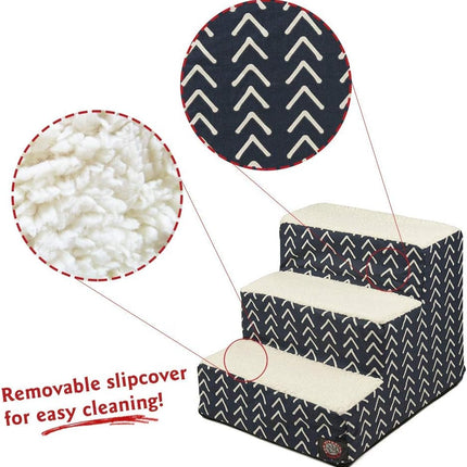 Majestic Pet 3 Step Portable Dog Stairs for Small Dogs to Get on Bed Supports 250 lbs or Less – Dog Steps for High Bed with Machine Washable Cover –Pet Stairs for Cats Boho Arrow Navy Blue