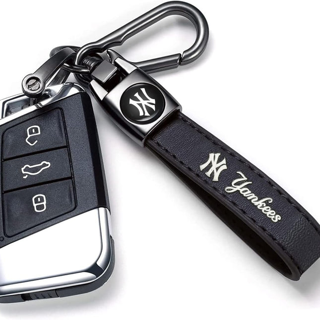 Genuine Leather Baseball Fan Keychain in Black