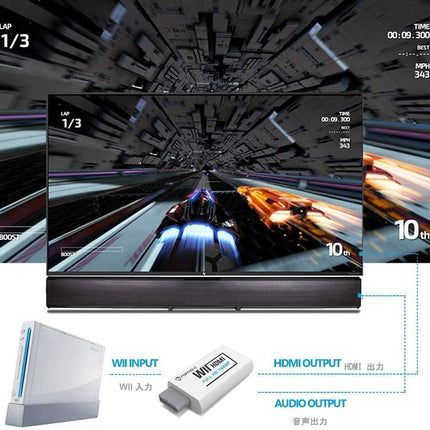 PORTHOLIC Wii to HDMI Converter 1080P for Full HD Device, Wii HDMI Adapter with 3,5mm Audio Jack&HDMI Output Compatible with Wii, Wii U, HDTV, Monitor-Supports All Wii Display Modes 720P, NTS
