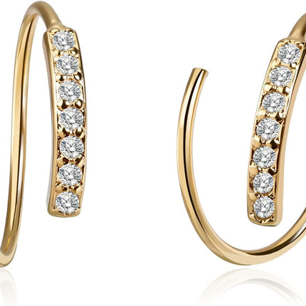 Silver Double Hoop Earrings for Single Piercing - Small Spiral Twist Hoop Earrings for Women, Cartilage Earring with CZ Stones - Silver & Gold