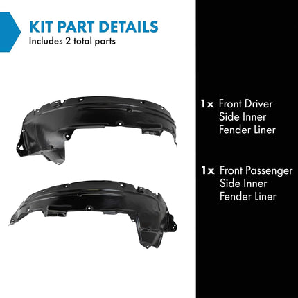 TRQ Front Inner Fender Liner Set Compatible with 2007-2009 Honda CR-V HO1250110 HO1251110