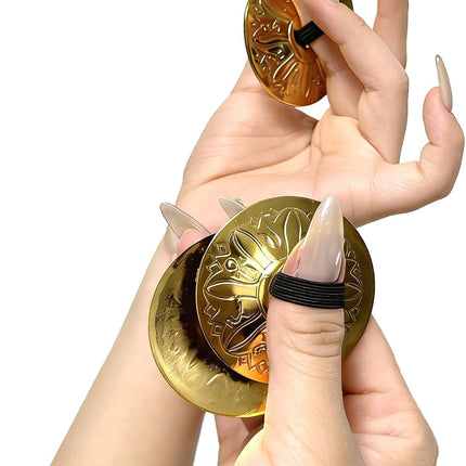 2 Pairs Engraved Belly Dance Finger Cymbals (Zills) - Heavy Brass Tribal Cymbals for Women, Performers & Practice (Gold)