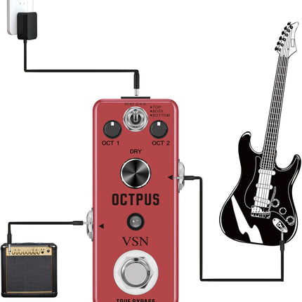 VSN Octave Guitar Pedal, Digital Mini Pedal For Electric Guitar, Precise Polyphonic Octave Effects Generator, True Bypass, Mini Size
