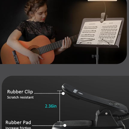 Vekkia Professional 88 LED Rechargeable Music Stand Light - Foldable Clip-on Lamp, Eye-Protective, 5 Brightness & 3 Color Temp Adjustments, for Piano, Reading