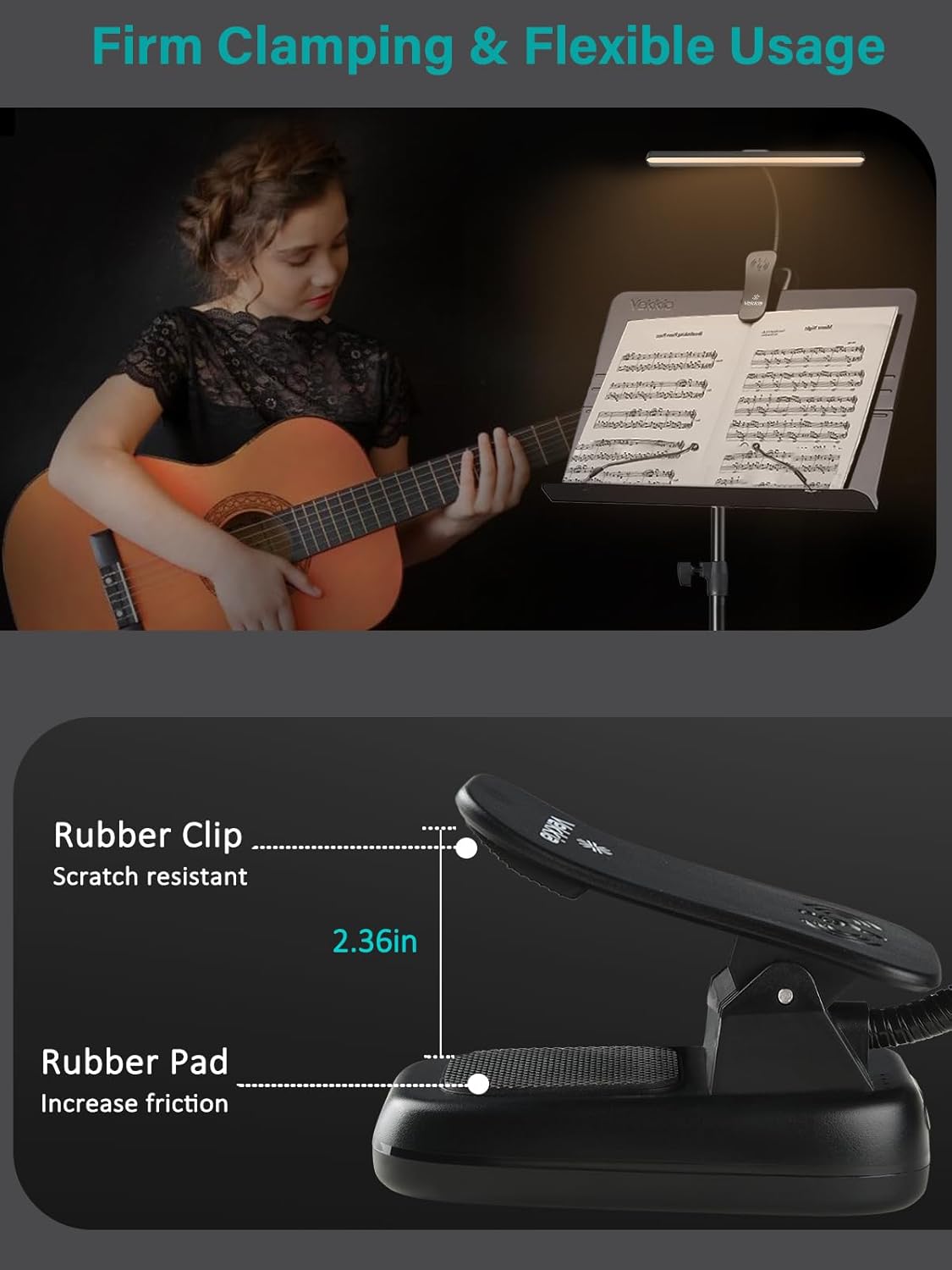 Professional 88 LED Rechargeable Music Stand Light - Foldable Clip-on Lamp, Eye-Protective, 5 Brightness - photo 4