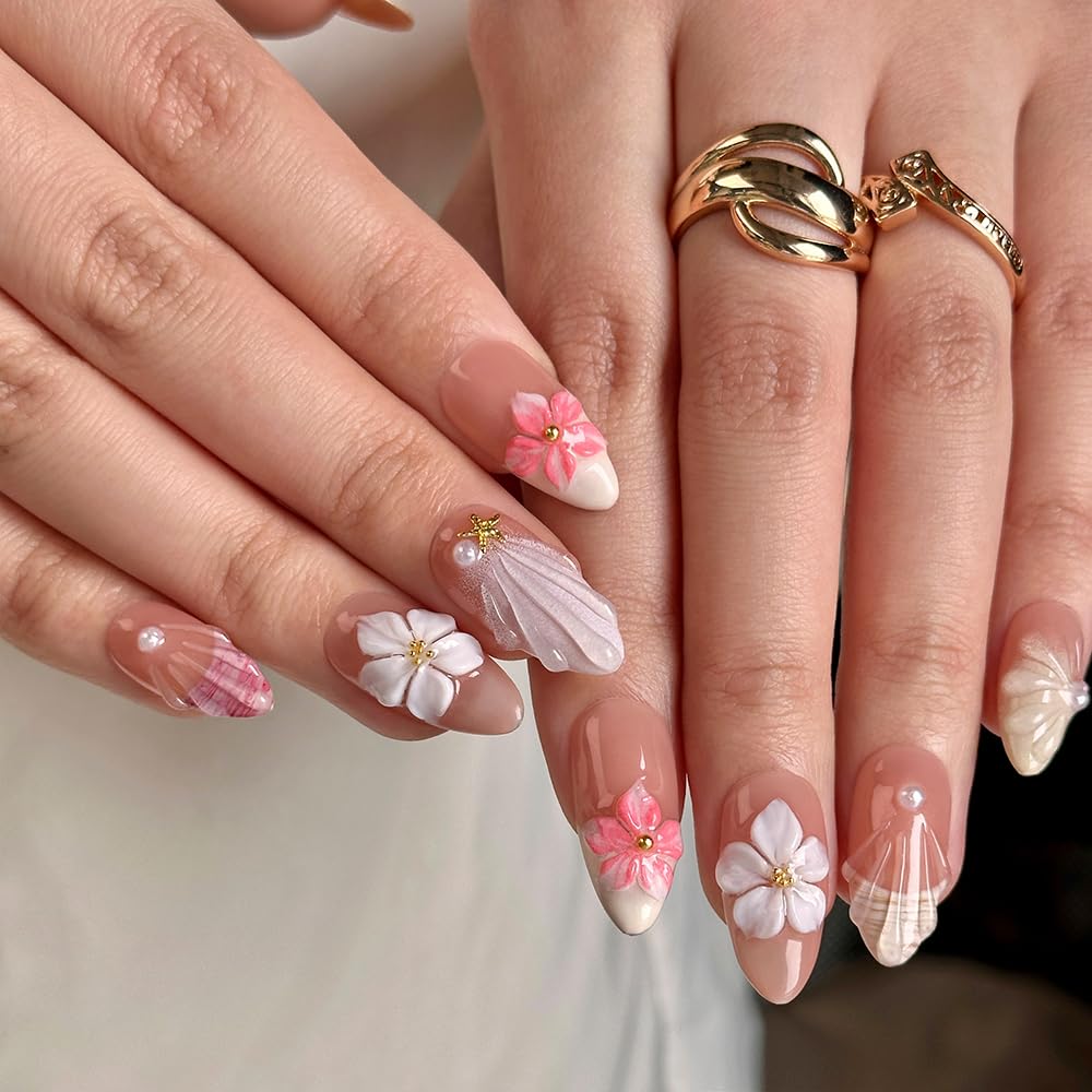 3D Almond French Press-On Nails, Size S - photo 3