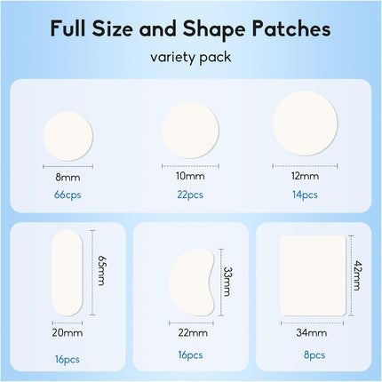 Daolyo Large Acne Pimple Patches for Face, 6 Sizes 142 Counts Big Hydrocolloid Bandages for Body, Forehead, Chin, Nose, Neck & Chest(Round, Oval, Moon, Square)