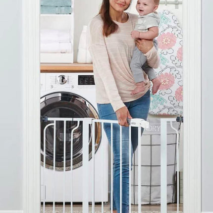 Regalo Safety 29-38.5" Baby Gate for Doorways & Bottom of Stairs, Pressure Mounted Baby Gate with Door for Babies, Toddlers & Pets, Tested & Safe for 30 Years, American Designed, American Owned, White