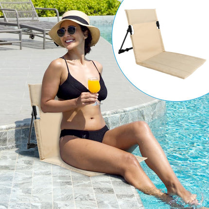 Beige Folding Floor Chair with Backrest for Poolside, Beach, 1 Pack