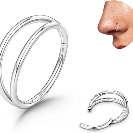 Titanium Double Hoop Nose Ring 20G 18G Gold Silver Black Nose Rings Hoops for Women Men Hypoallergenic 6mm 7mm 8mm 9mm Nose Nostril Septum Cartilage Helix Daith Conch Rock Piercing Jewelry