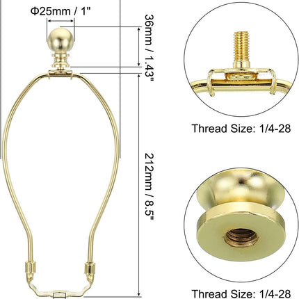 PATIKIL 8.5 Inch Lamp Harp Kit with Finial, 1 Set Detachable Shade Bracket Holder, DIY Lighting Accessories for Table Floor Lamps, Gold Tone