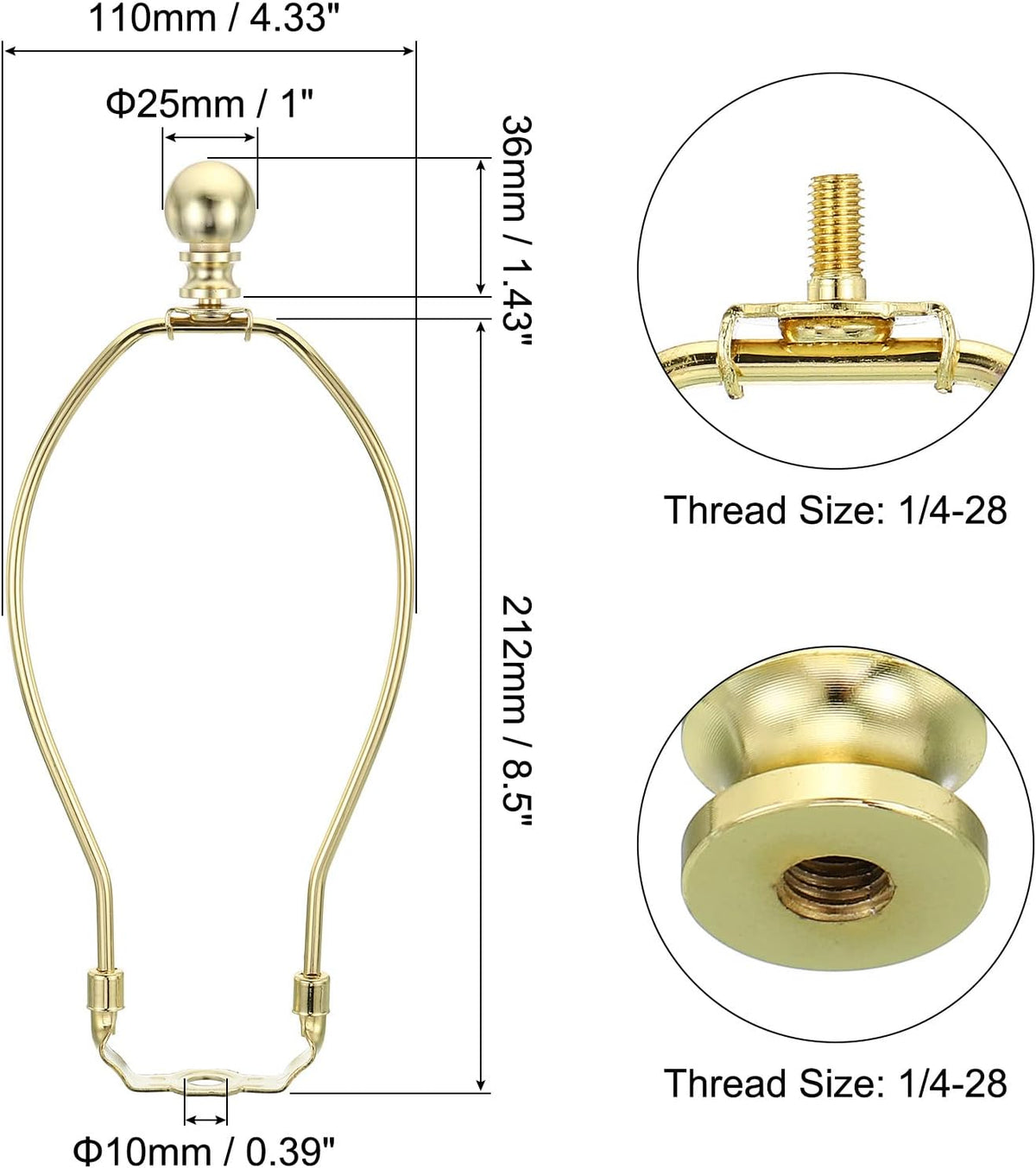 8.5 Inch Gold Tone Lamp Harp Kit with Finial - photo 2