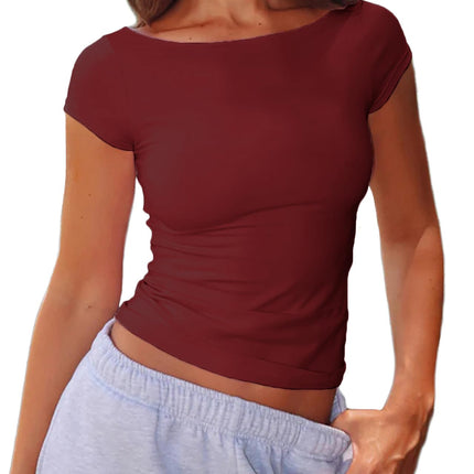 Women's Boat Neck Baby Tee Short Sleeve T-Shirts Going Out Tops