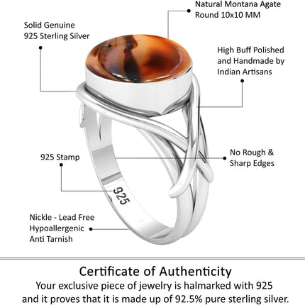 Boho Handmade Jewelry Natural Gemstone Pearl, Amethyst, Onyx, Tiger Eye Round Genuine 925 Sterling Silver Ring For Women