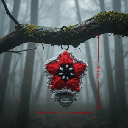 Stranger Crochet Demogorgon Keychain, Handmade Upside Down Flower Bag Charm, 80s Retro Horror Accessory for Keys & Backpacks