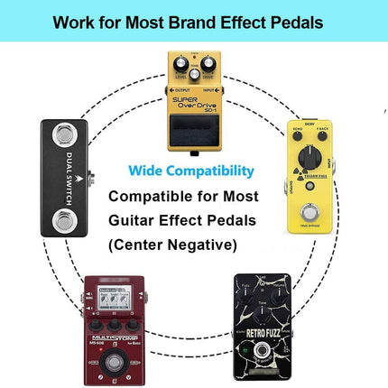 JOYO DC 9V Guitar Pedal Power Supply (800mA -1A) AC Wall Charger Adapter with 4 Way Daisy Chain Pedal Cables (8.8 FT), Compatible for Most Effect Pedals (Tip Negative)