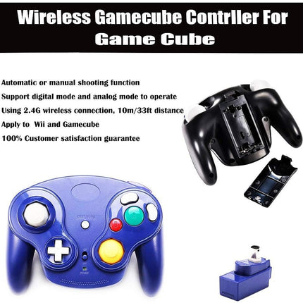 PGYFDAL Wireless Game Cube Controller, 2 Pieces 2.4G Wireless Classic Gamepad with Receiver Adapter for Wii Game Cube NGC GC (Dark Blue and Black)