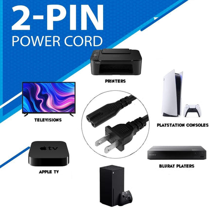 AC 2 Prong Power Cord 3FT C7 Figure 8 Replacement Power Cable for Samsung TV, LG, TCL, Roku, PS5, PS4, Xbox Game Console, Monitor and More