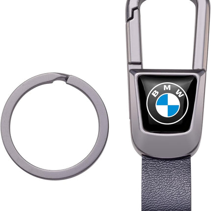 leather car keychain set for BMW X1 X3 M3 M5 X1 X5 X6 Z4 3 5 7 Series men and women family present keychain key ring lanyard accessories (black)