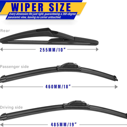 3 wipers Replacement for 2006-2011 Mini Cooper, Windshield Wiper Blades Original Equipment Replacement - 19"/18"/10" (Set of 3) U/J HOOK