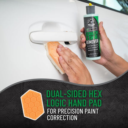 Chemical Guys Insynchro Scratch & Swirl Remover (8 oz) - Kit with Hex Logic Dual Sided Hand Polishing Pad and Monster Extreme Microfiber Towel for Paint Restoration and Gloss Enhancement