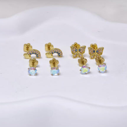 4Pairs Hypoallergenic Earrings for Girls 14K Gold Flat Back Earrings 20G Screw Back Cartilage Earring for Sensitive Skin CZ Heart Butterfly 316L Stainless Steel Stud Earrings for Women