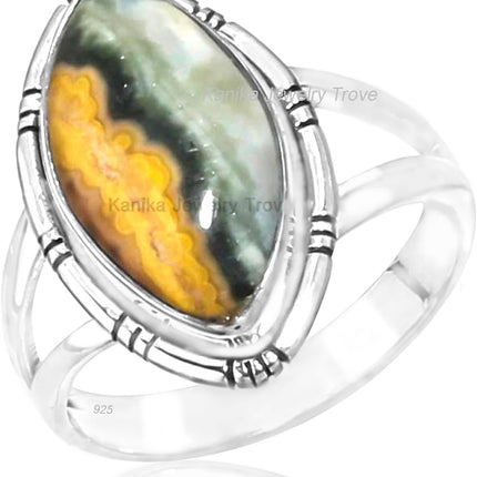 Bumble Bee Jasper Natural Gemstone Solid Sterling Silver Handmade Jewelry Ring Gift