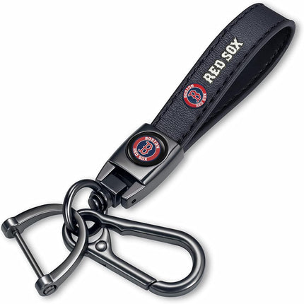 Genuine Leather Baseball Key Chain Compatible with Boston Red Sox Key ring Accessories Keychain Family Present for Man and Woman Black