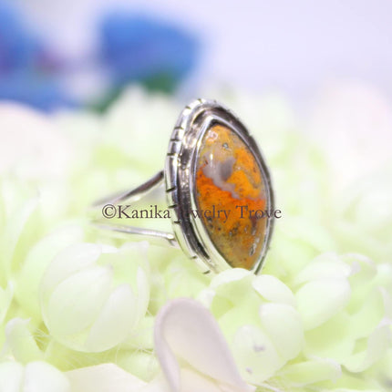 Bumble Bee Jasper Natural Gemstone Solid Sterling Silver Handmade Jewelry Ring Gift