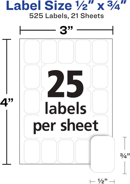 Multi-Use Removable Labels, 1/2" x 3/4", White, Non-Printable, 525 Blank Labels Total - photo 4