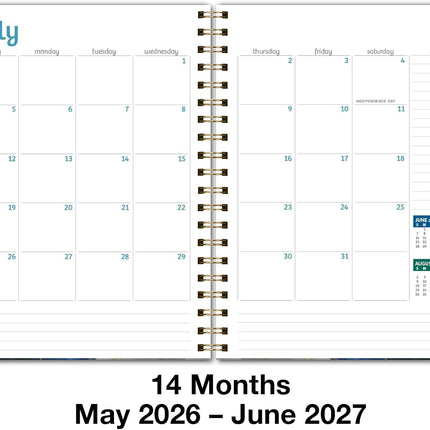 HARDCOVER Academic Year 2026-2027 Planner: 14 Months (May 2026 Through June 2027) 8.5"x 11" Daily Weekly Monthly Planner Yearly Agenda. Bookmark, Pocket Folder and Sticky Note Set (Dark Blue Marble)