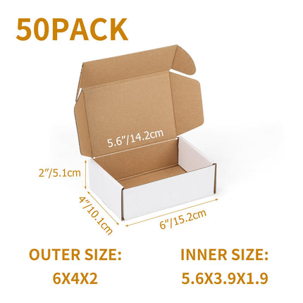 50 Pack 6x4x2 inch Small Shipping Boxes, White Mailing Boxes
