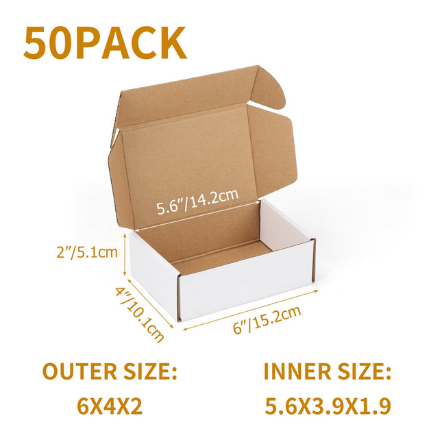 50 Pack 6x4x2 inch Small Shipping Boxes, White Mailing Boxes
