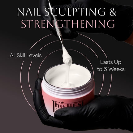 THE BEST Creamy Hard Builder Gel SANTORINI– Patented, Professional UV/LED Nail Extension Gel for Sculpting & Overlays, 6-Week Wear – Creamy Self-Leveling Hard Gel System – 21 FREE Formula, Made in USA