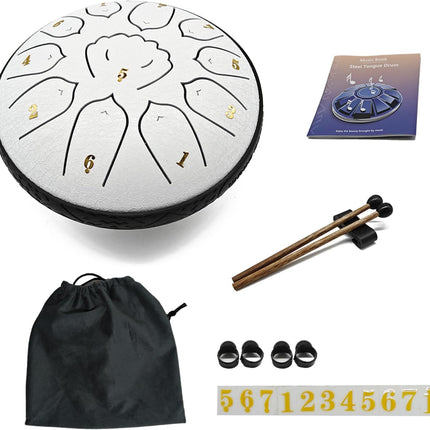 Rain Drum for Outside Garden, 6 Inch 11 Notes Steel Tongue Drum, Meditation Yoga Relaxation Percussion Instrument, Easy to Play Musical Gift, Creative Gift Idea Adults Beginners (Cloud White)