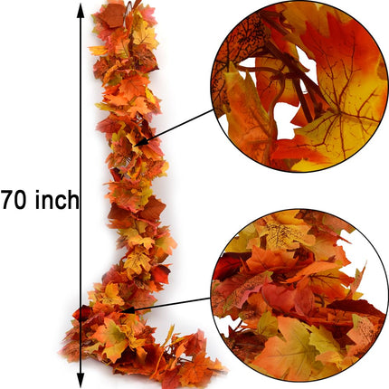 3 Pack Maple Leaf Garland - 5.9Ft/Piece, Orange, Artificial Autumn Foliage Thanksgiving Decor