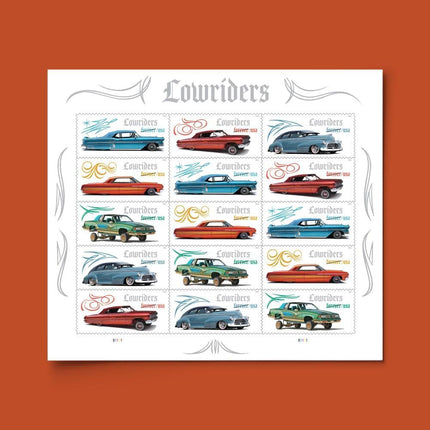 Lowriders 2026 (Sheet of 15) Mexican American/Chicano Culture Cars First-Class Mail Forever Postage Stamps